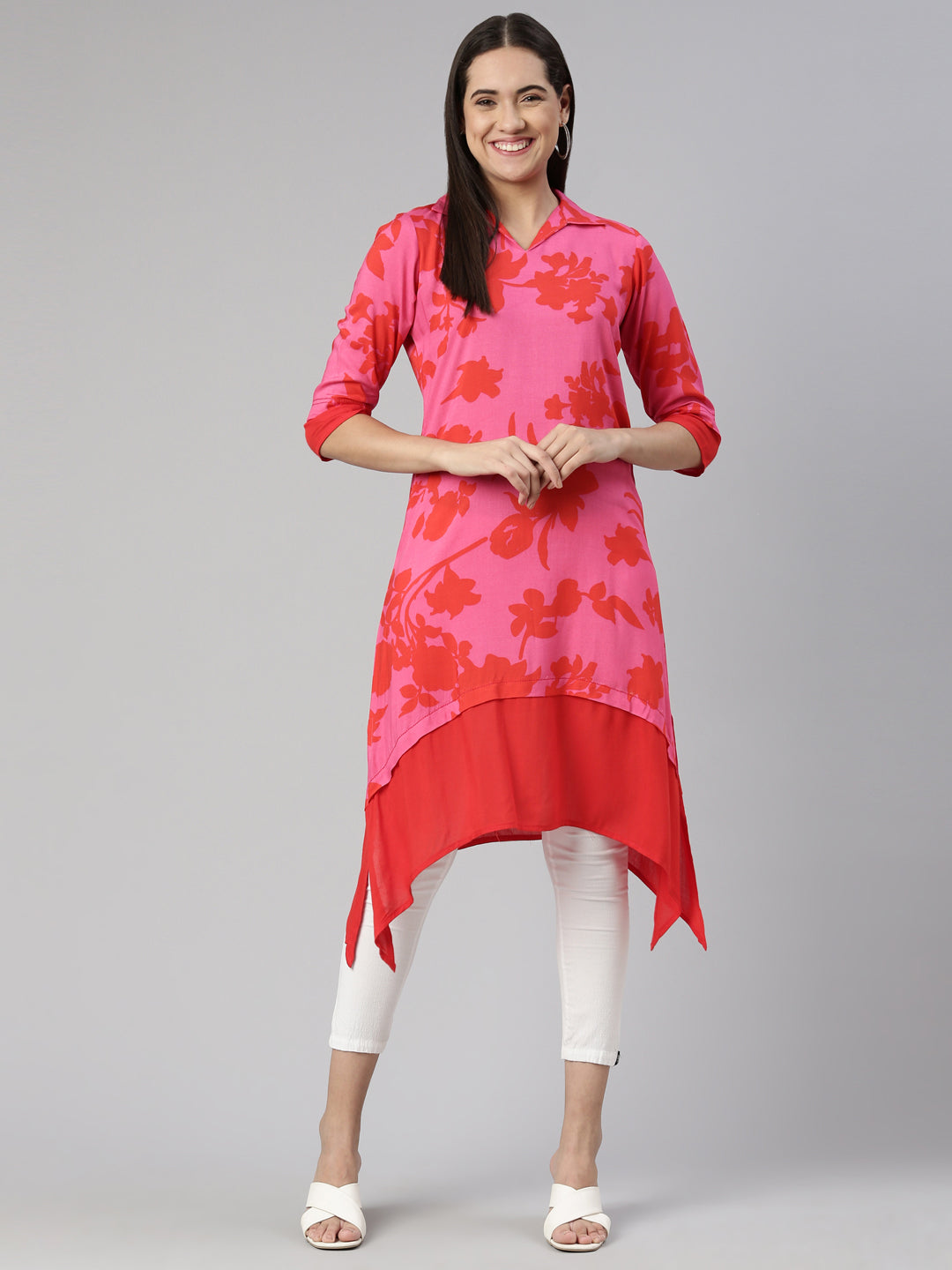 Neerus Pink rayon solid kurti - detail view 2