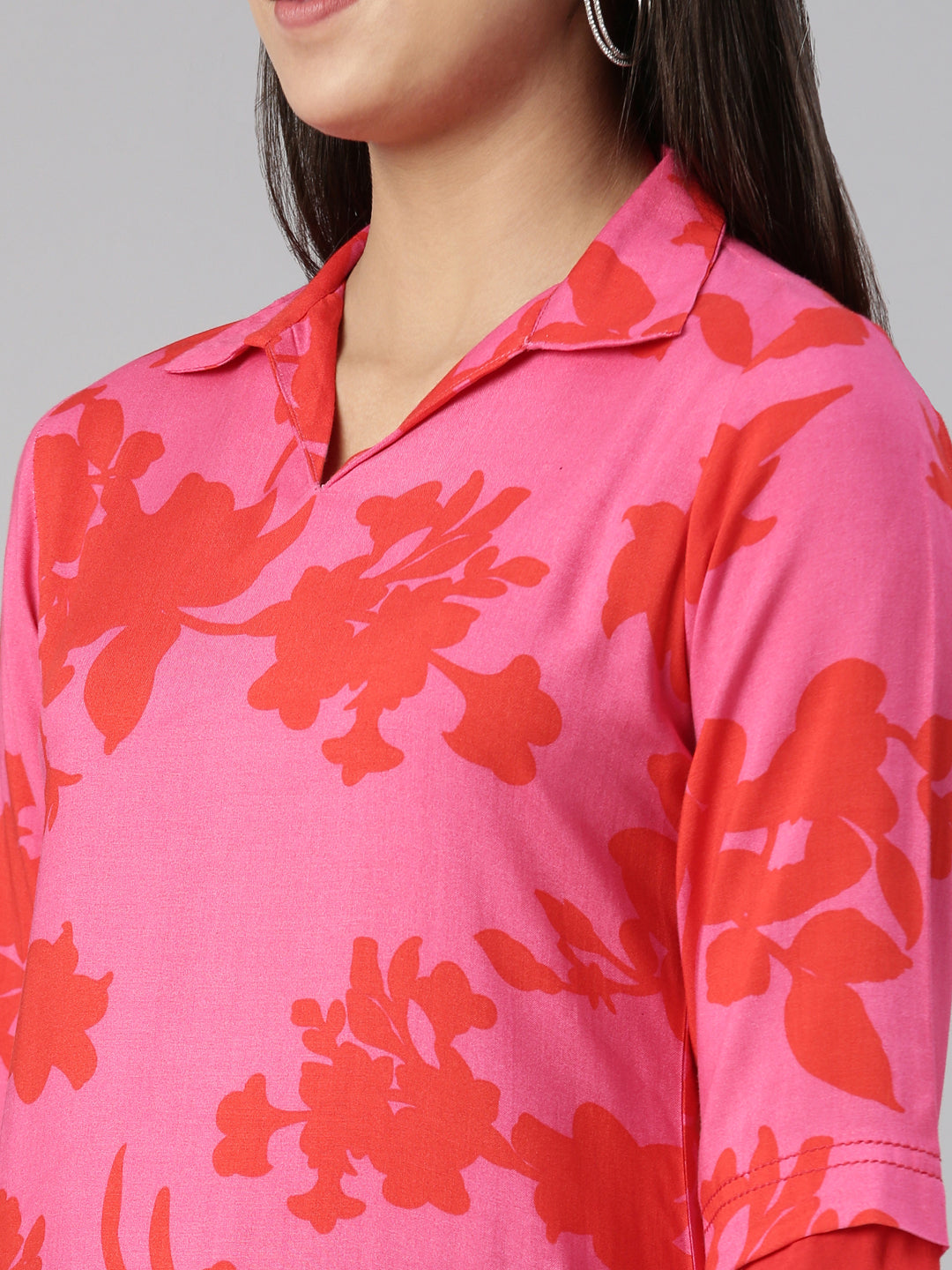 Neerus Pink rayon solid kurti - detail view 1