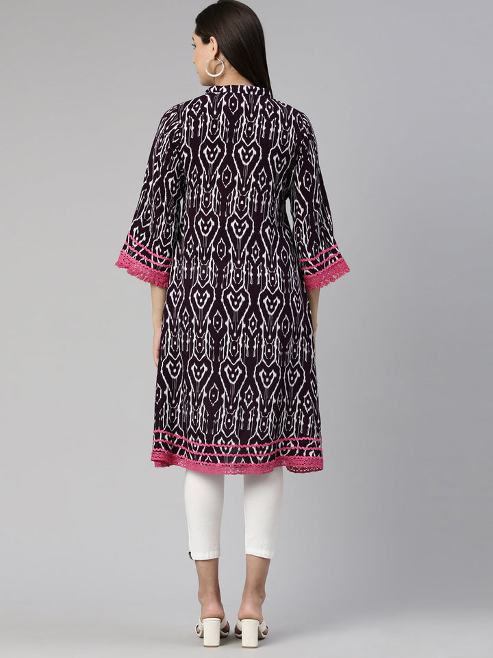 Neerus Purple cotton straight kurti - side view