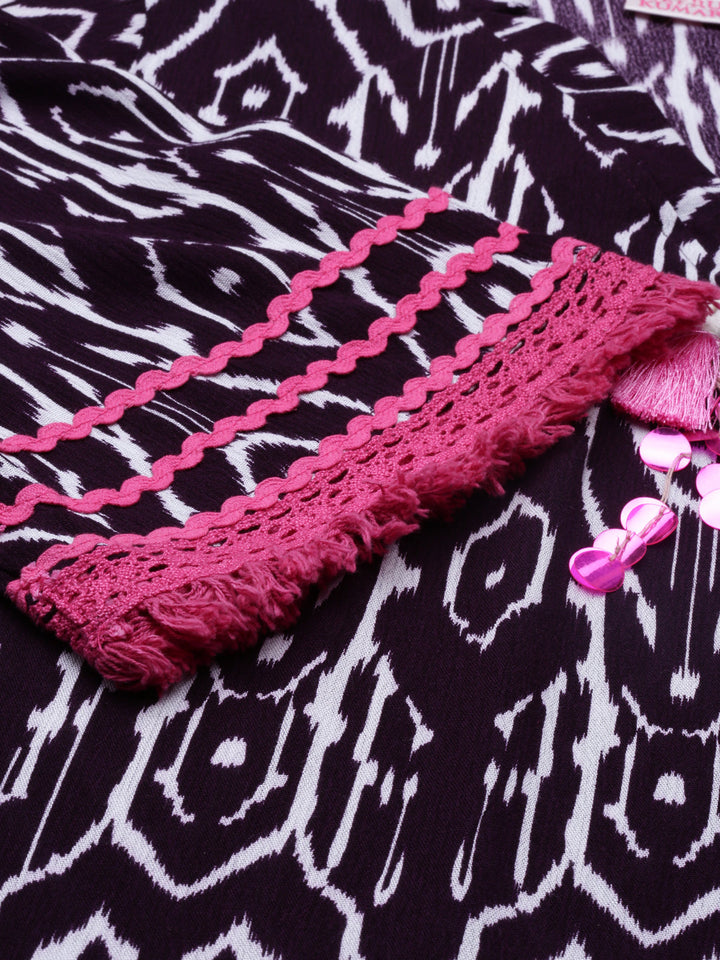 Neerus Purple cotton straight kurti - detail view 2