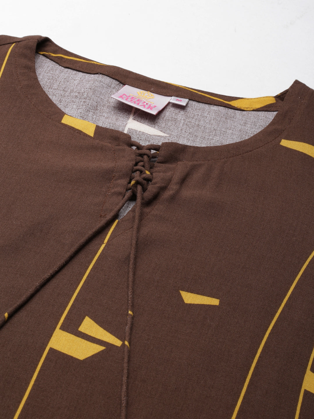 Neerus Brown cotton printed kurti A-line silhouette - detail view 3