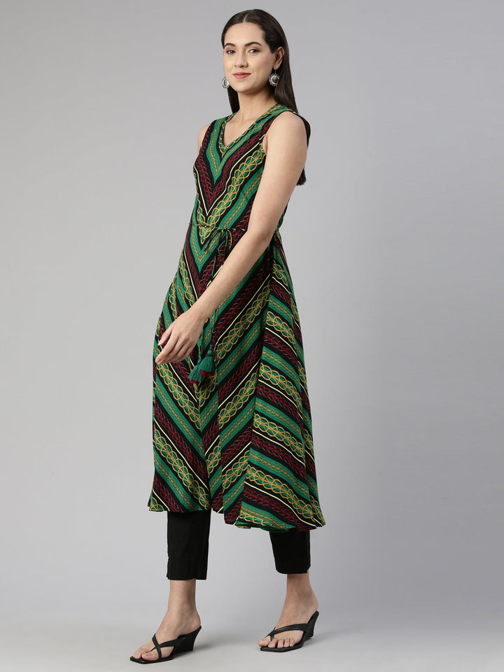 Neerus Multi cotton chevron printed kurti - back view
