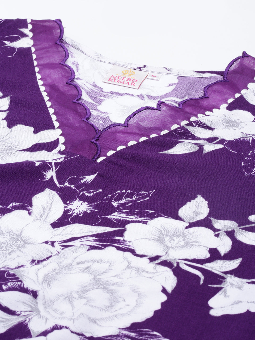 Neerus Purple crepe printed kurta A-line asymmetric - detail view 3