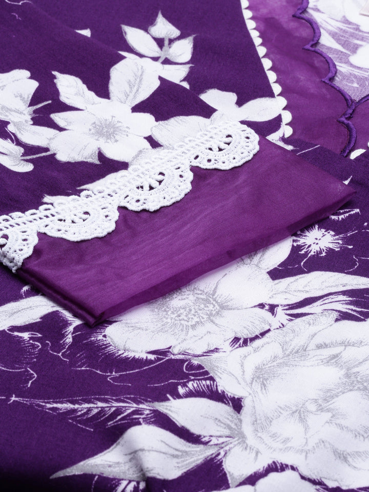 Neerus Purple crepe printed kurta A-line asymmetric - detail view 2