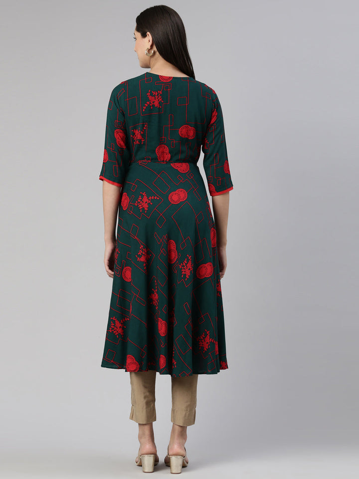 Neerus Green cotton anarkali kurti - side view
