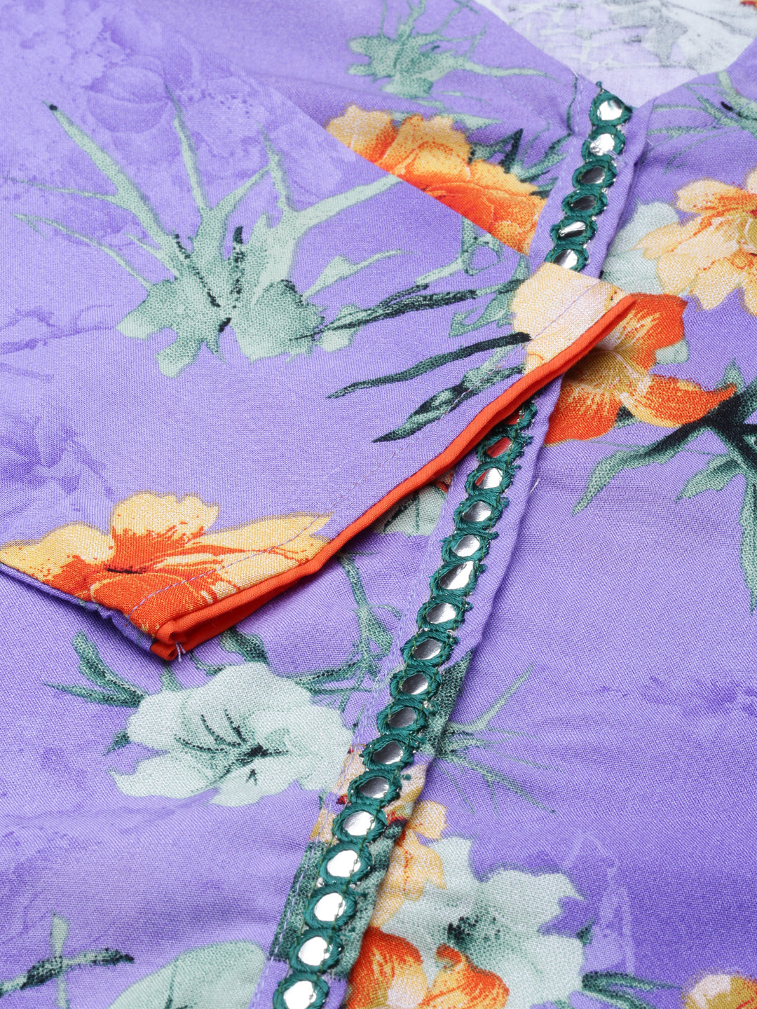 Neerus Purple cotton printed Anarkali kurta - detail view 2