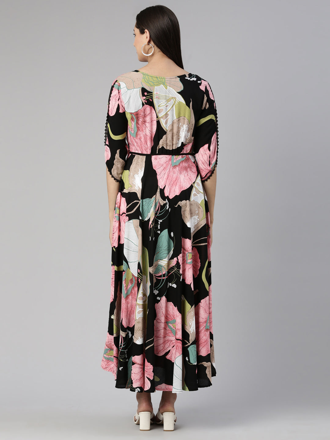 Neerus Multi rayon printed maxi dress - side view