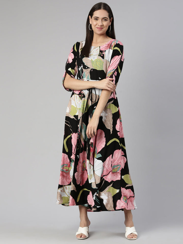 Neerus Multi rayon printed maxi dress - detail view 2