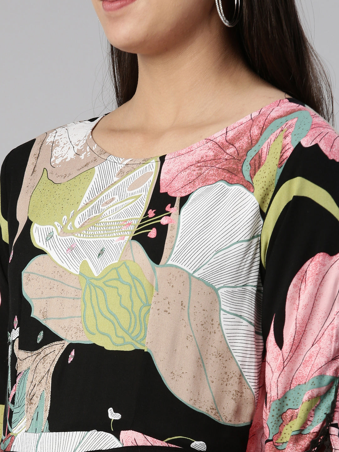 Neerus Multi rayon printed maxi dress - detail view 1