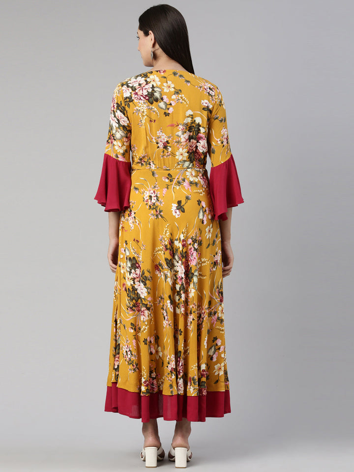 Neerus Multi floral printed rayon maxi dress - side view