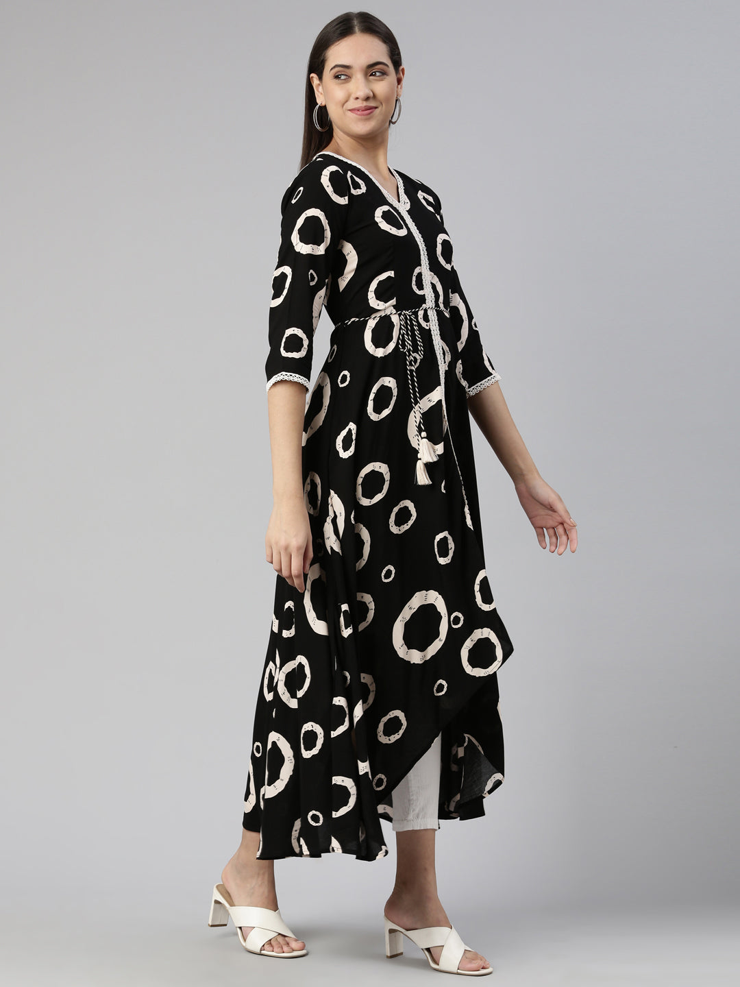 Neerus Black cotton anarkali kurta - back view