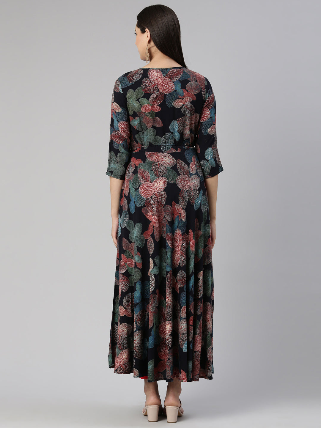 Neerus Multi rayon floral printed maxi dress - side view