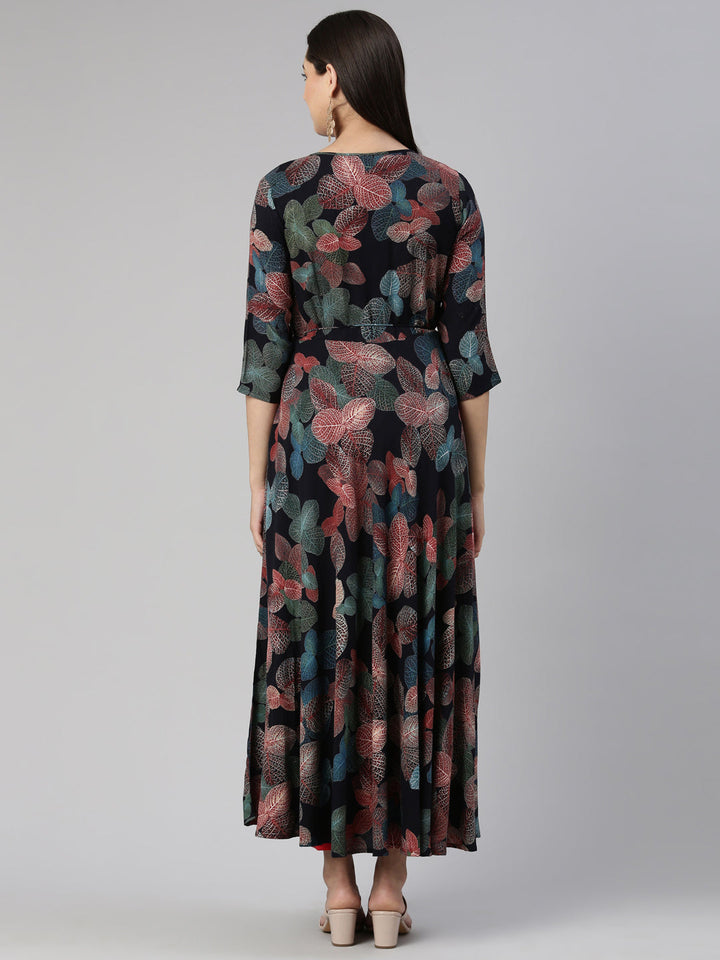 Neerus Multi rayon floral printed maxi dress - side view