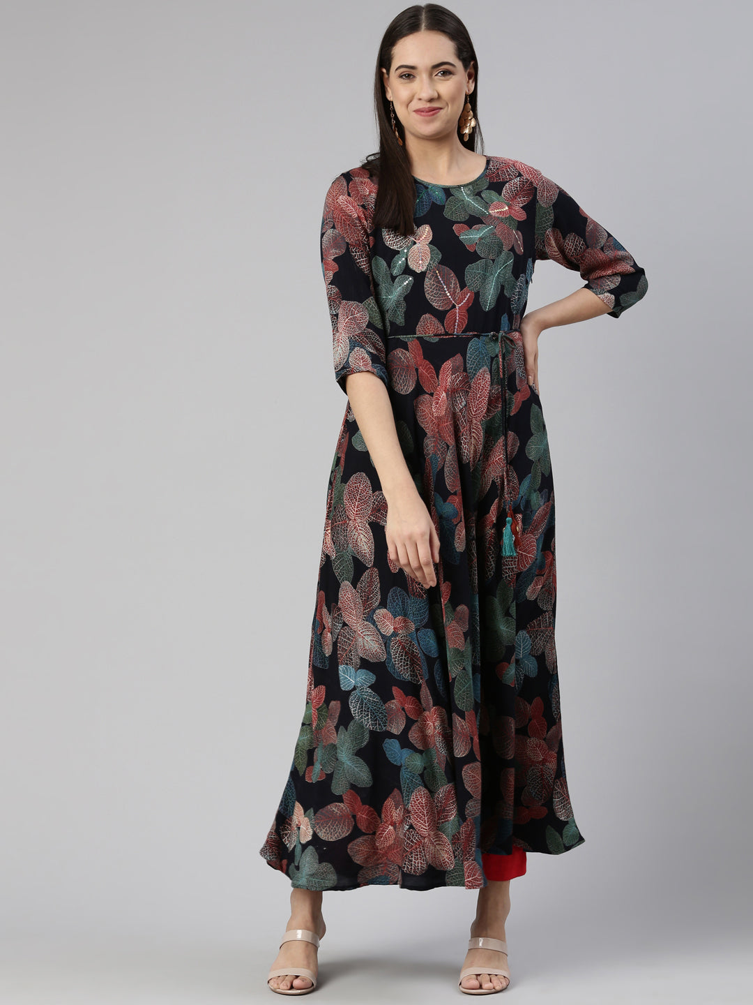Neerus Multi rayon floral printed maxi dress - detail view 2