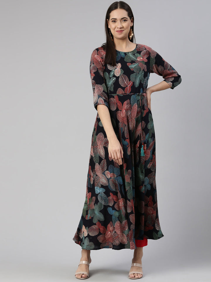 Neerus Multi rayon floral printed maxi dress - detail view 2
