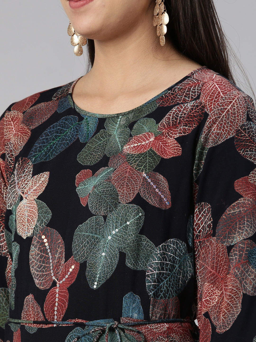 Neerus Multi rayon floral printed maxi dress - detail view 1