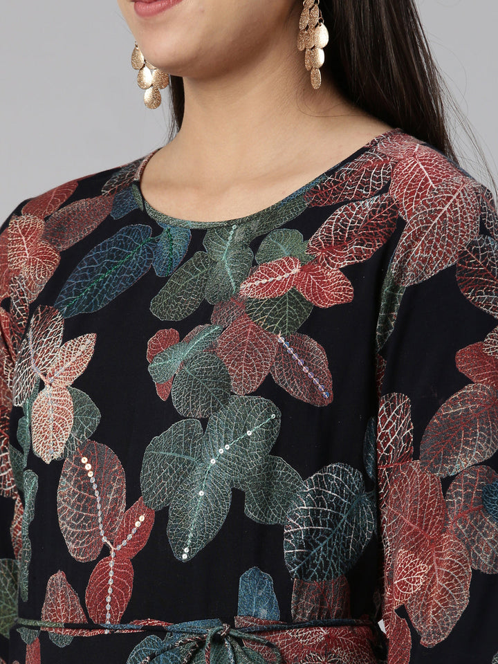 Neerus Multi rayon floral printed maxi dress - detail view 1