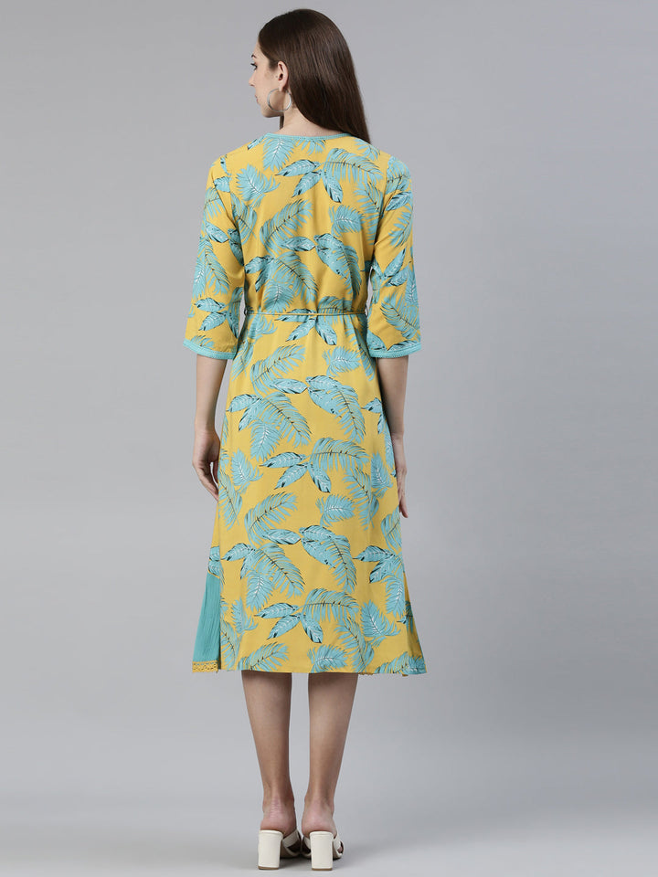 Neerus Yellow Viscose Rayon Printed Kurti - side view