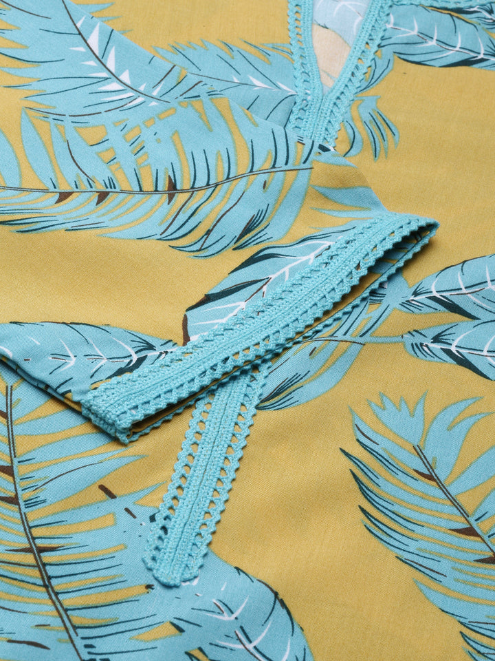 Neerus Yellow Viscose Rayon Printed Kurti - detail view 2