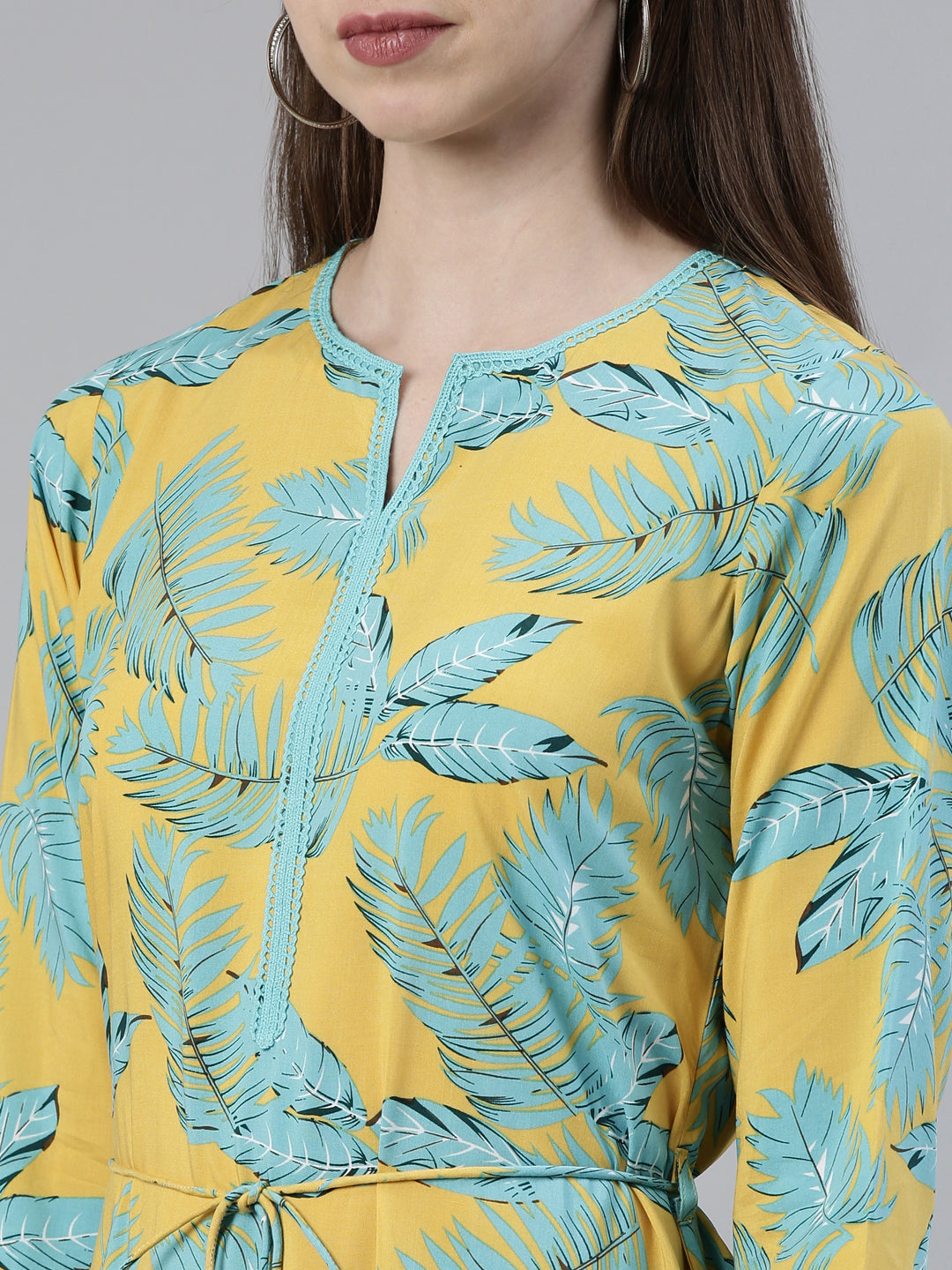 Neerus Yellow Viscose Rayon Printed Kurti - detail view 1