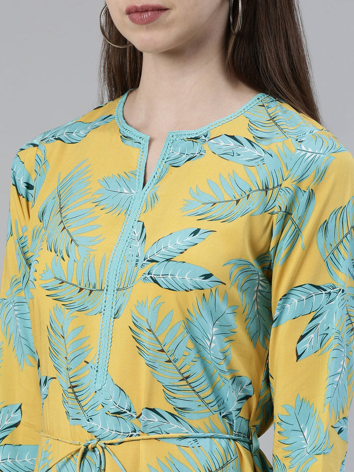 Neerus Yellow Viscose Rayon Printed Kurti - detail view 1