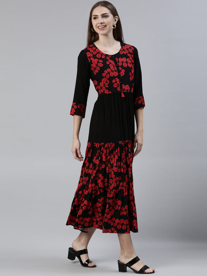 Neerus Black viscose rayon straight kurti - back view