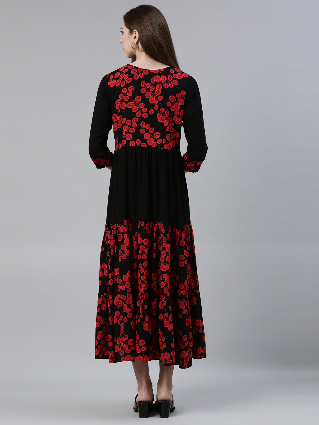 Neerus Black viscose rayon straight kurti - side view
