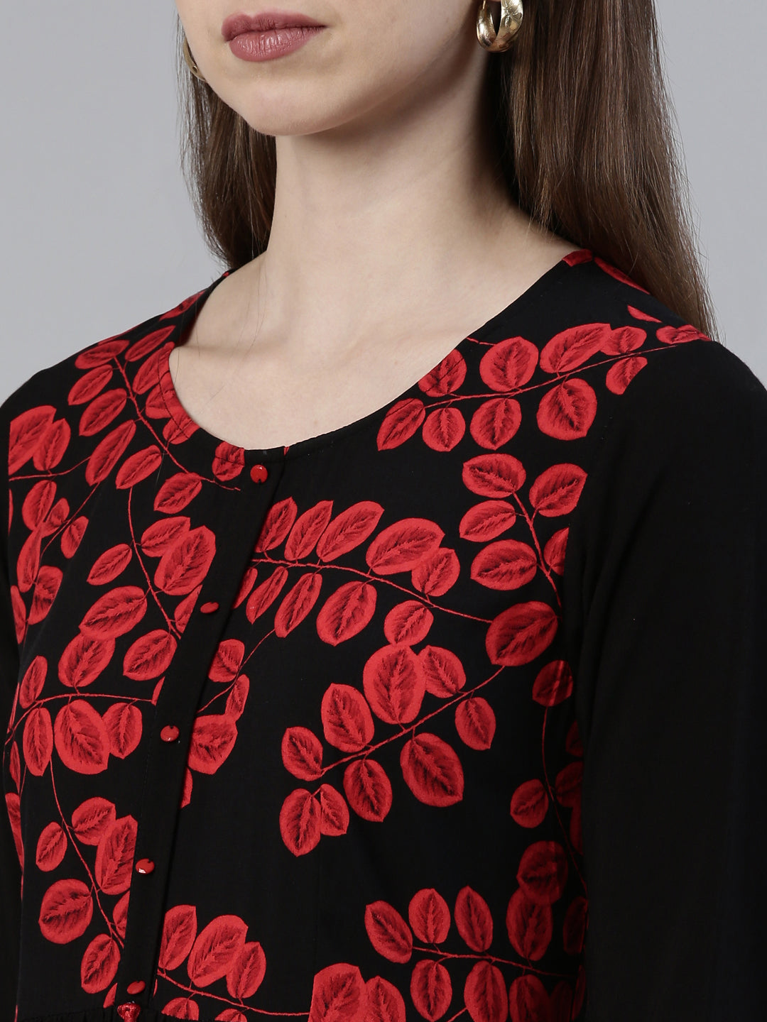 Neerus Black viscose rayon straight kurti - detail view 1