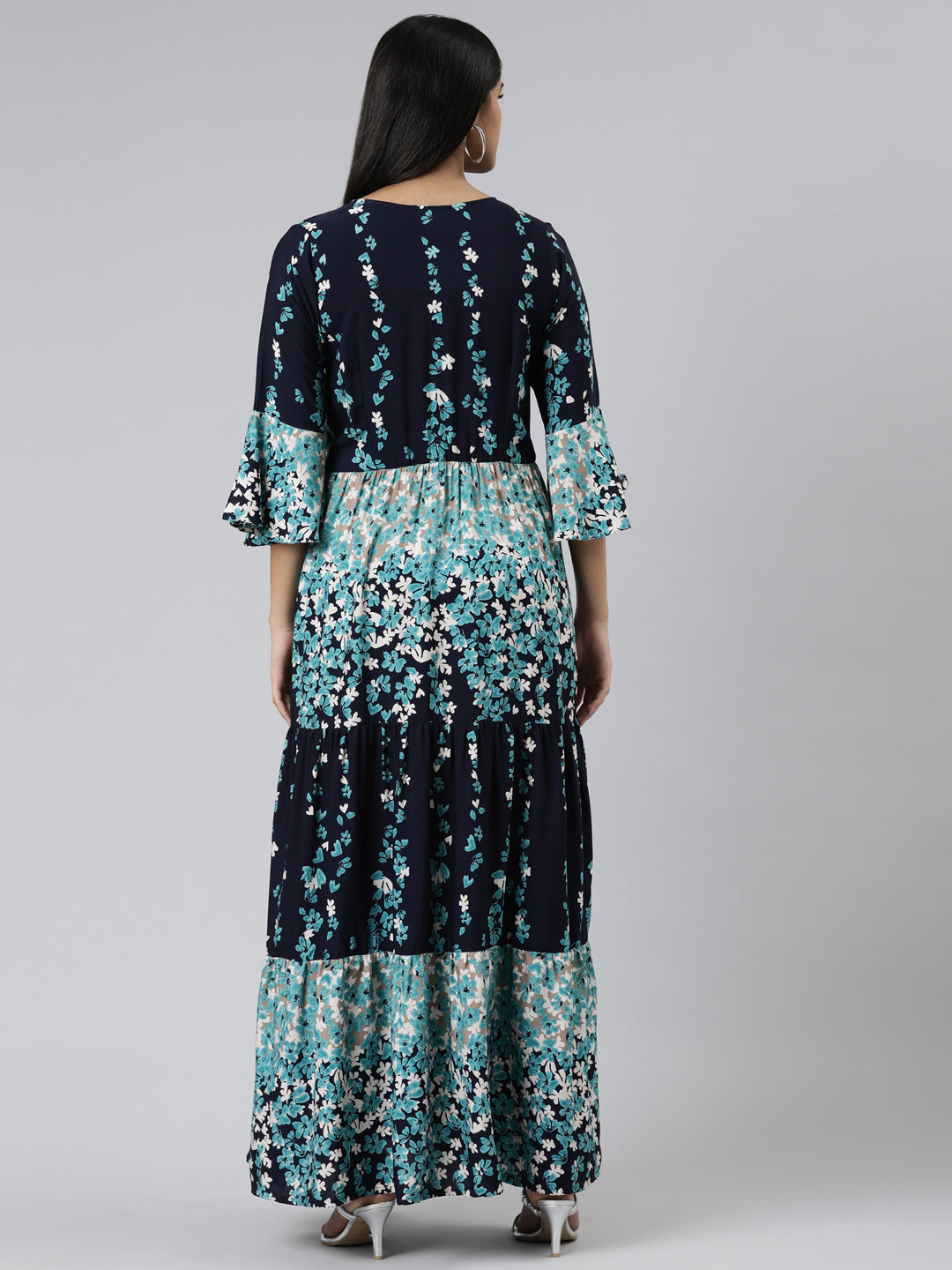 Neerus Blue Viscose Rayon Printed Kurti straight silhouette - side view