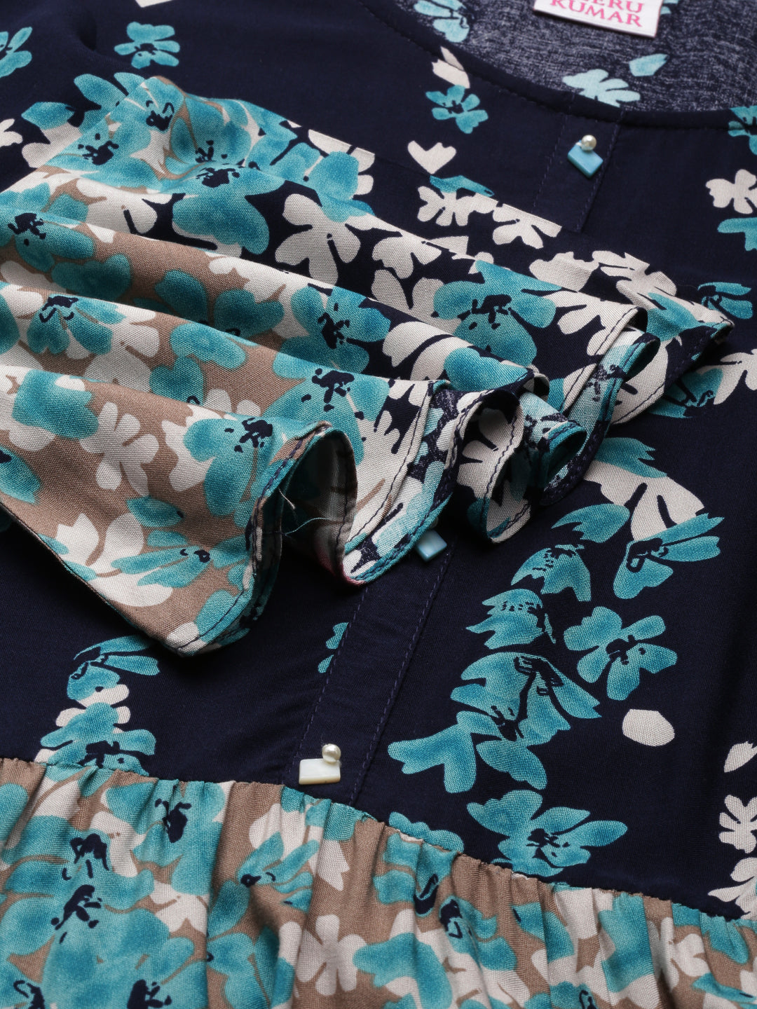 Neerus Blue Viscose Rayon Printed Kurti straight silhouette - detail view 1