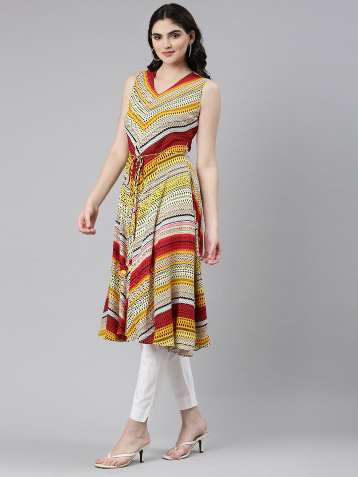 Neerus Yellow solid anarkali kurti - back view