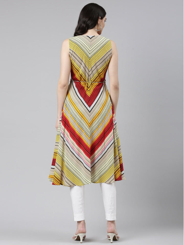 Neerus Yellow solid anarkali kurti - side view