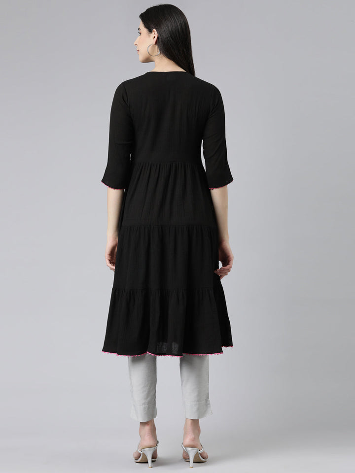 Neerus Black chiffon solid anarkali kurti - side view