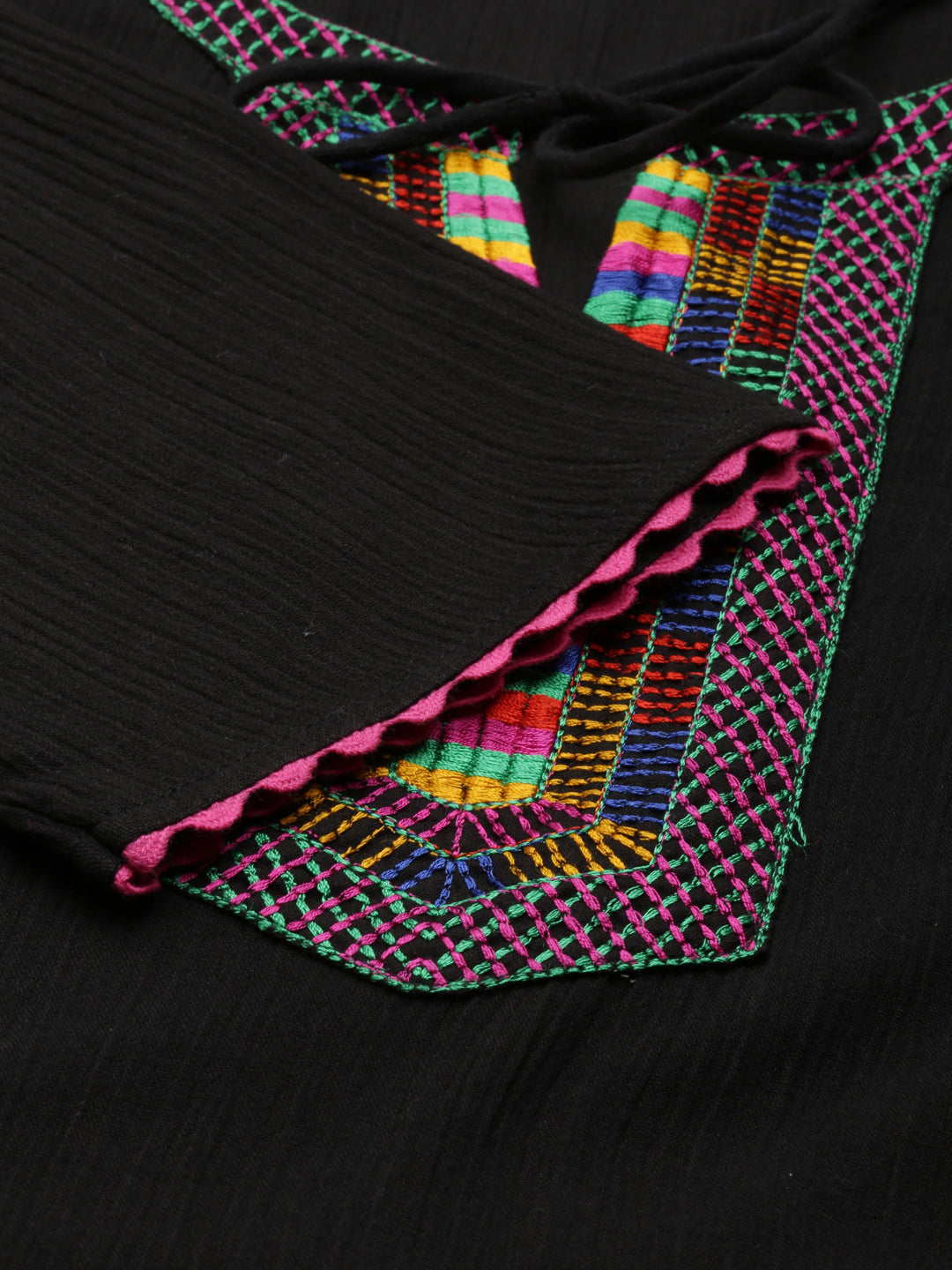 Neerus Black chiffon solid anarkali kurti - detail view 2