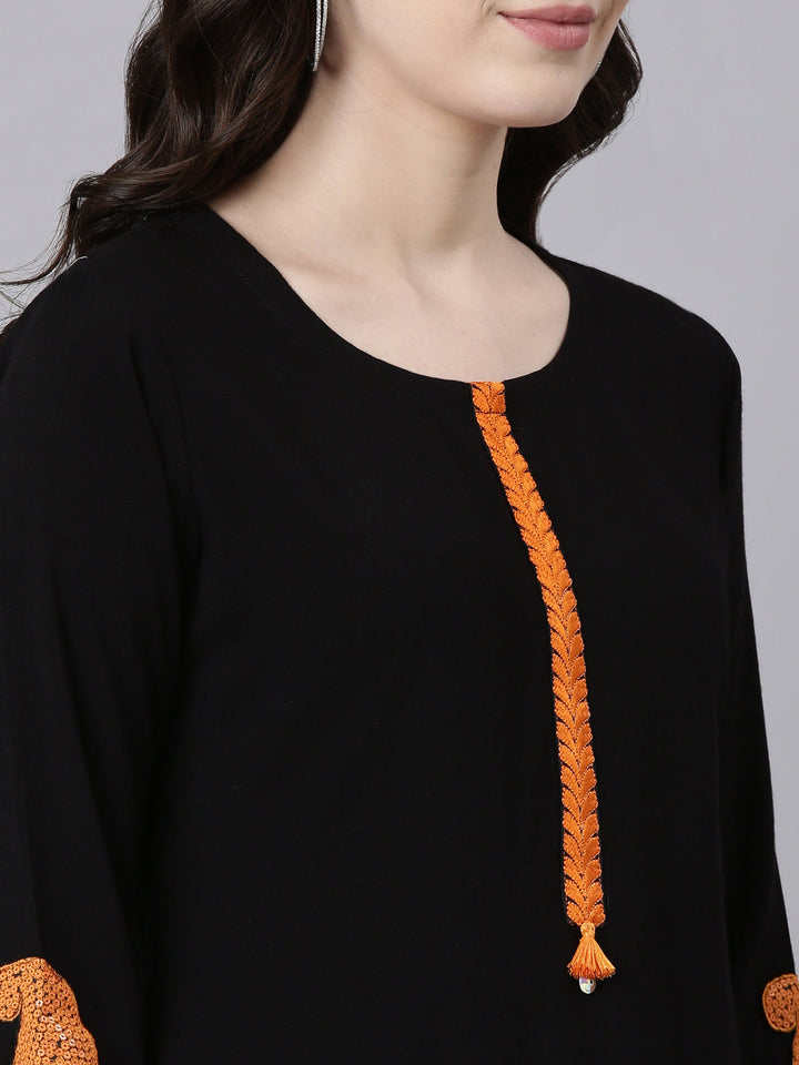 Neerus Black rayon solid straight kurti - detail view 1
