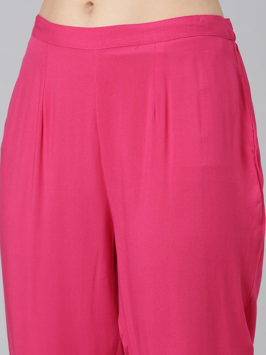 Neerus Pink rayon solid kurta set with trousers - detail view 3