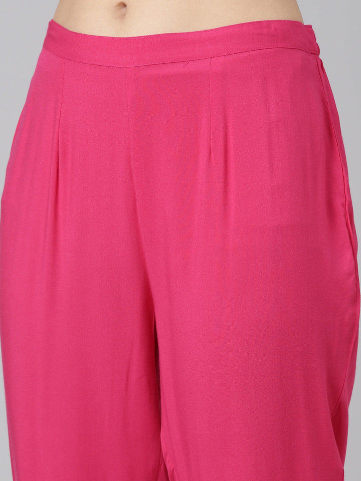 Neerus Pink rayon solid kurta set with trousers - detail view 3