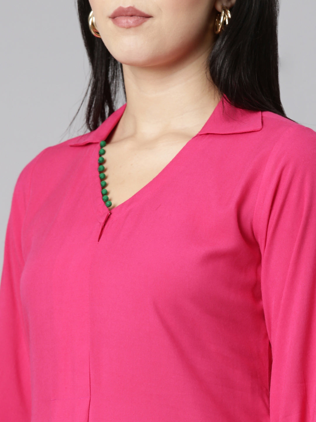 Neerus Pink rayon solid kurta set with trousers - detail view 1