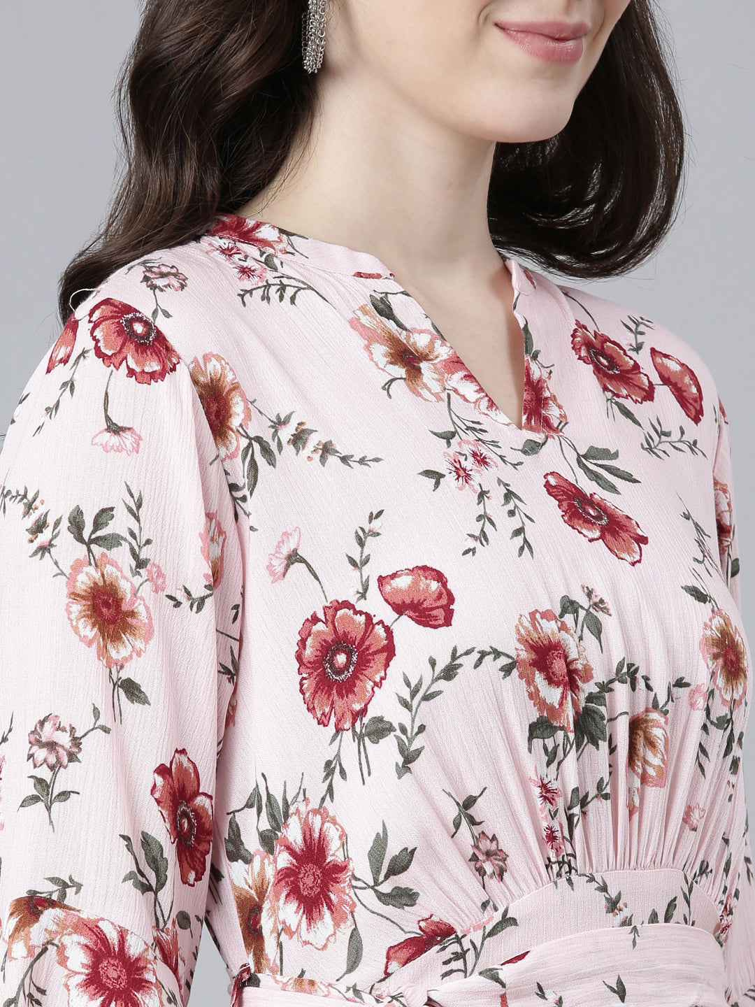 Neerus Pink chiffon printed high-low dress - detail view 1