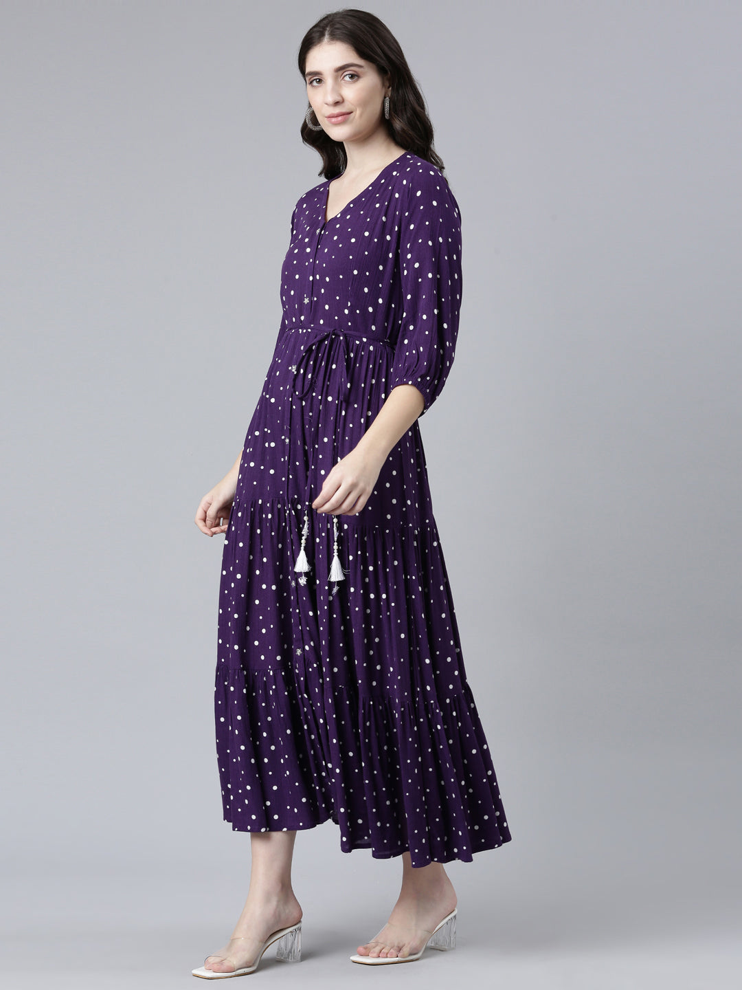 Neerus Purple printed straight gown - back view