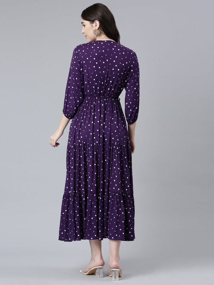 Neerus Purple printed straight gown - side view