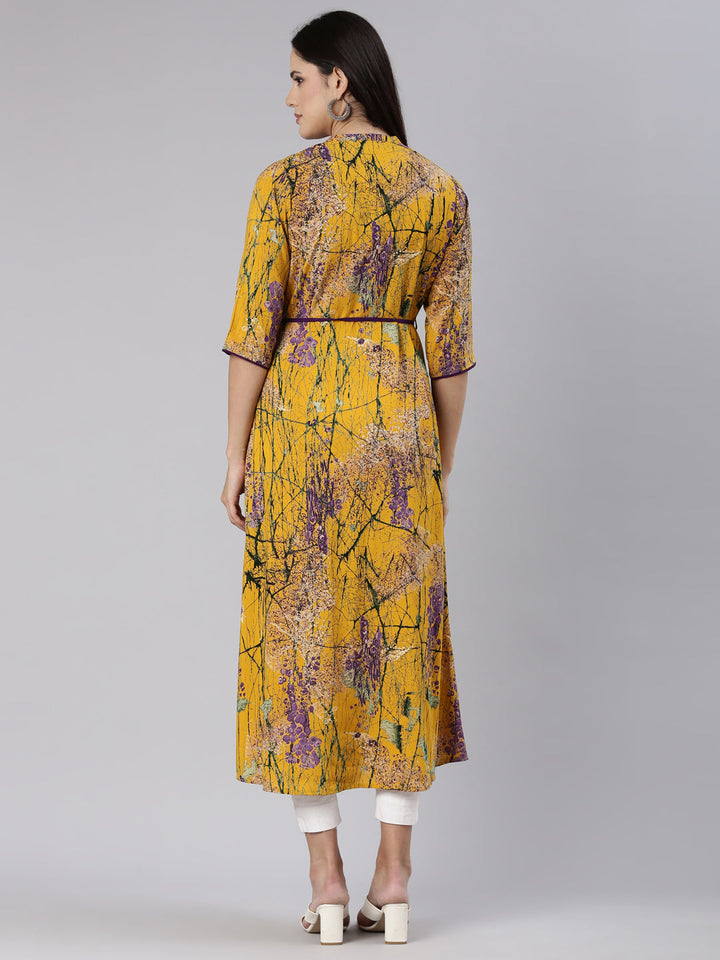 Neerus Mustard Straight Casual Tropical Dress