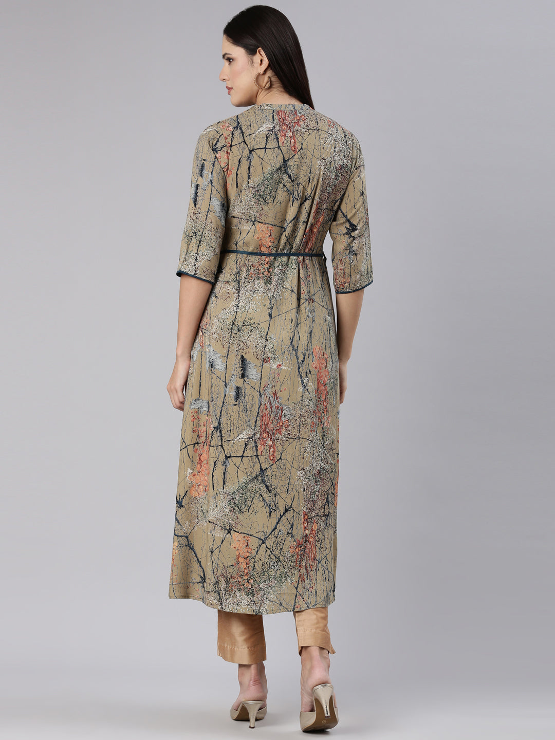 Neerus Green rayon printed dress - side view