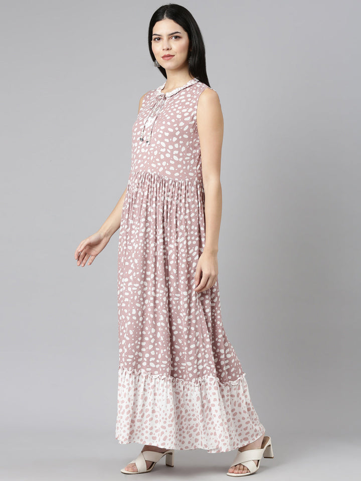 Neerus Pink chiffon printed straight dress - back view