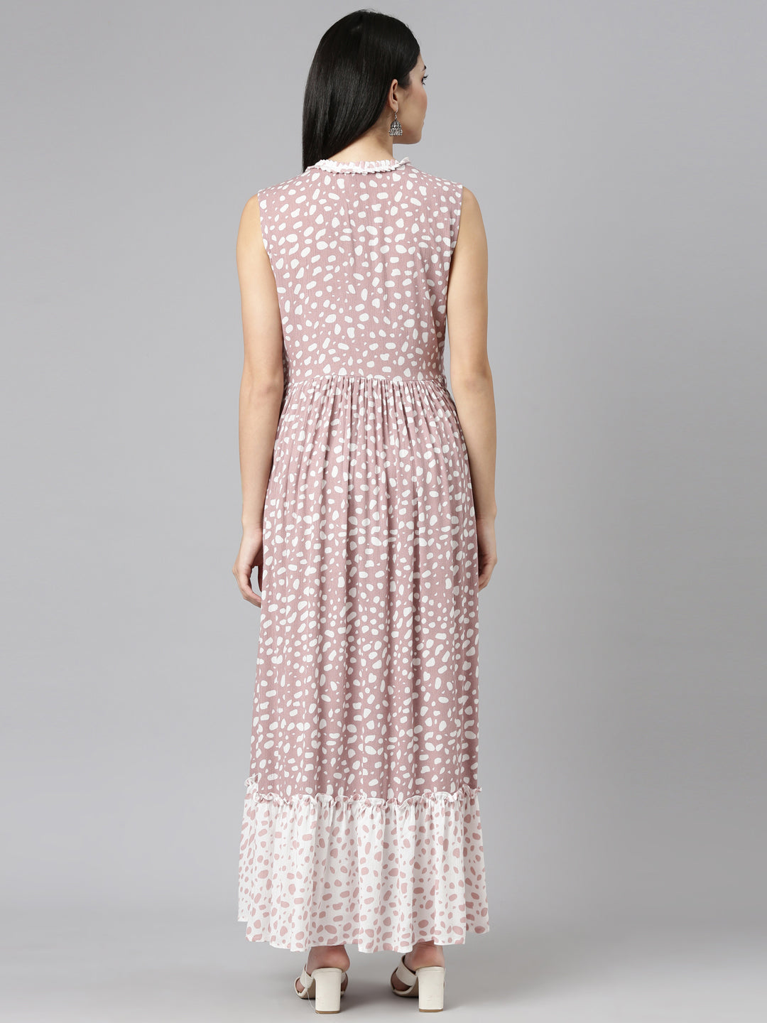 Neerus Pink chiffon printed straight dress - side view