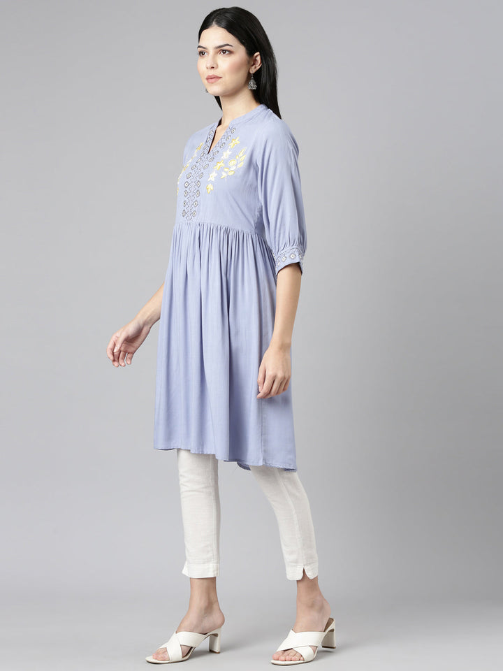 Neerus Purple anarkali solid kurti - back view