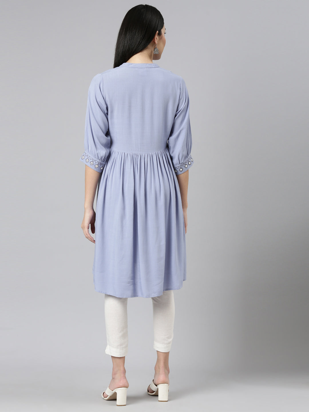 Neerus Purple anarkali solid kurti - side view