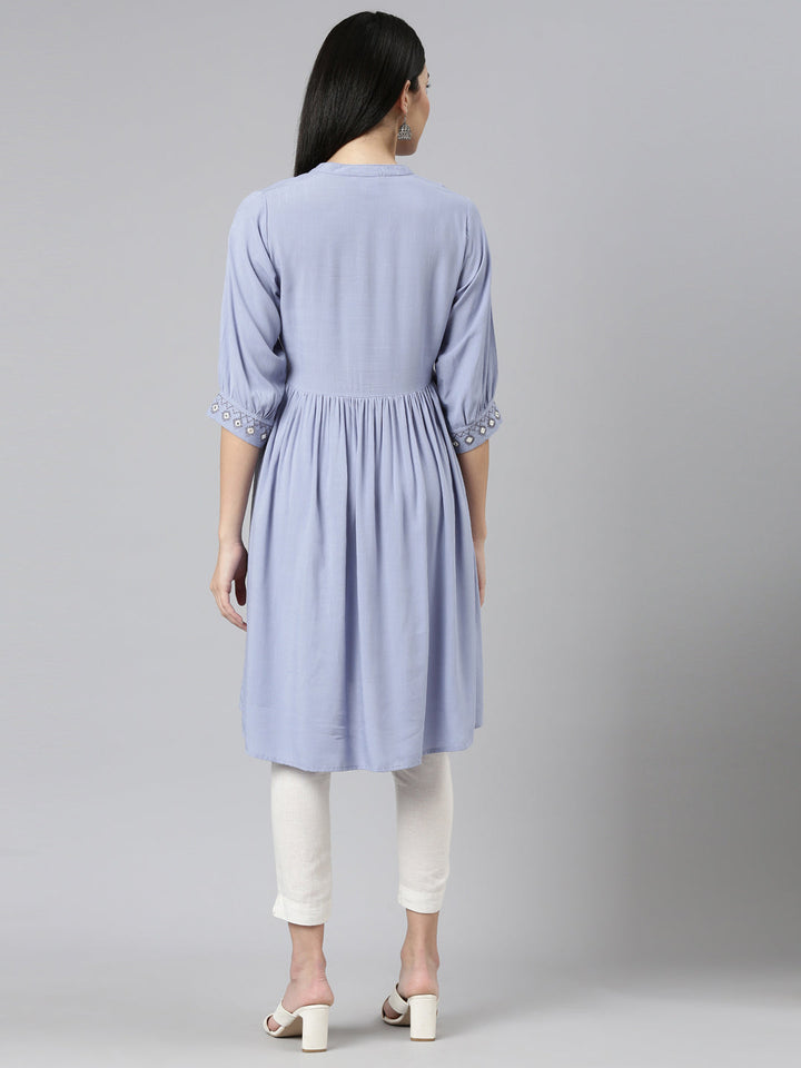 Neerus Purple anarkali solid kurti - side view