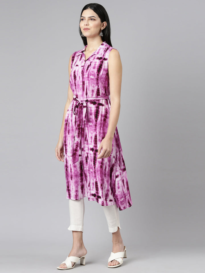 Neerus Pink rayon printed A-line kurti - back view