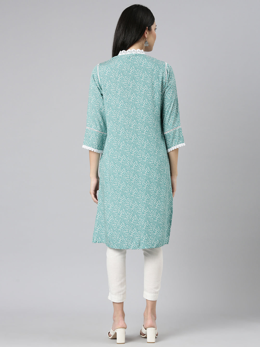 Neerus Green printed straight kurti - side view